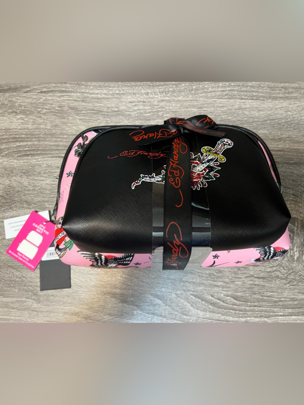 Ed Hardy 2 piece Cosmetic Bags Rose Dagger Tiger Snake Skull Eagle Heart  NWT